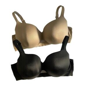 Cacique 46DDD Lot Of 2 Bras Nude & Black Lightly Lined Balconette Bra Underwire